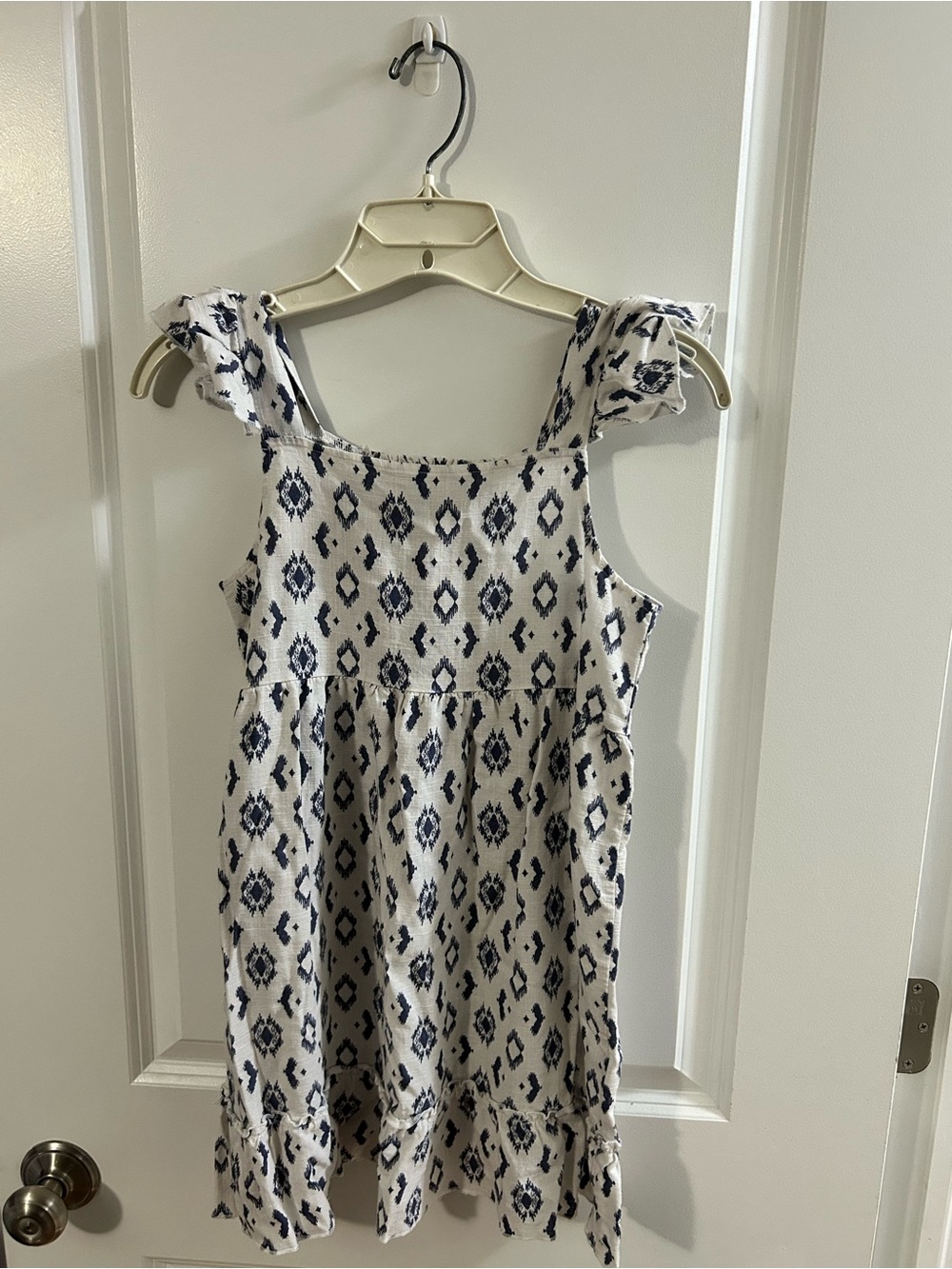 Splendid Navy and White Ikat Ruffle-Strap Sundress